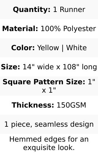 Polyester 14"x108" Table Runner Yellow/White - Gingham Plaid Design