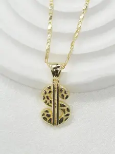 14K Gold-Plated Dollar Sign Pendant Necklace for  & Women, Hip Hop Fashion Statement Jewelry Gift chain