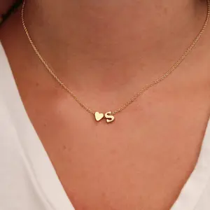 Tiny Heart Dainty Initial Necklace Gold Silver Color