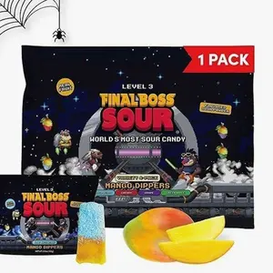 Final Boss Sour Fun Dip, Blue Raspberry, 1 Pack, Level 3, Extreme Super Sour Powder with Real Candy Tasting Dried Mangoes, All Natural 80s & 90s Party Candy, Snack for Kids, Teens, Adults & On the Go