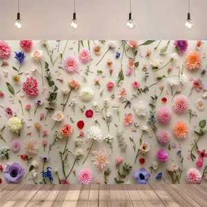 Colorful Floral Wall Background Cloth, Featuring Floral Design With Pink, White And Colorful Flower Patterns, 2D Flat Design, Suitable For Birthday Parties, Wedding Parties, Anniversary Celebrations, Valentine's Day, Engagement, Party Decoration Supplies