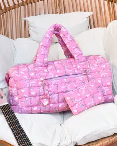 Quilted Scrunchies Floral Bow Printed Duffle Bag