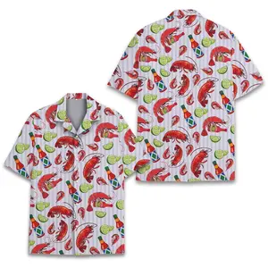 [NEW] Lobster Hawaiian Shirt Men Women, Fun Seafood Beach Party Shirt with Hot Sauce & Lime Print, Summer Vacation Aloha Shirt, Lobster Button Up