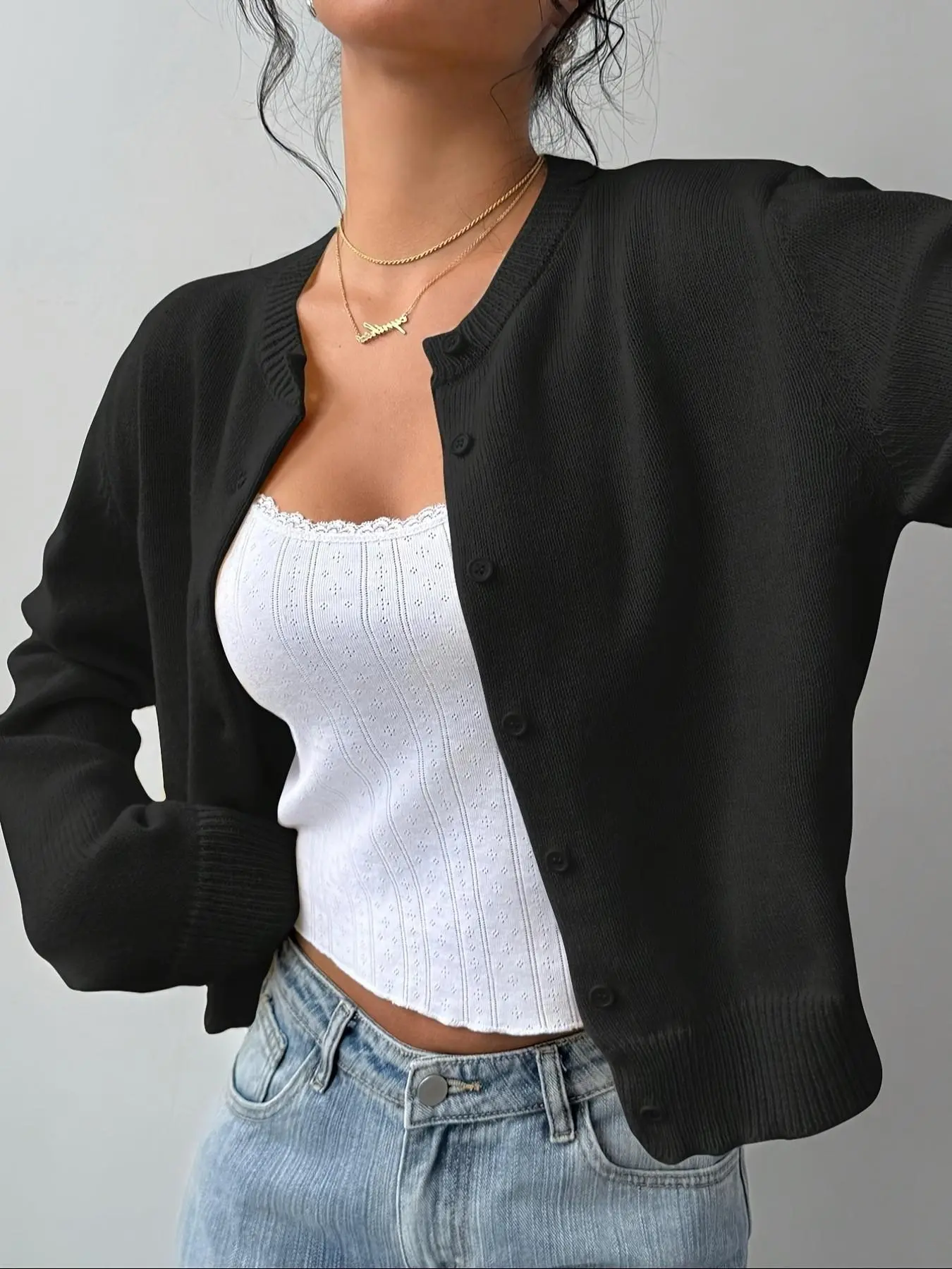 New Women's Elegant Fit Long Sleeve Lightweight Knit Top, Knitwear, Casual Button Front Knitted Cardigan, Spring Summer Y2K Style, Versatile Daily Wear, Cozy Outer Vest