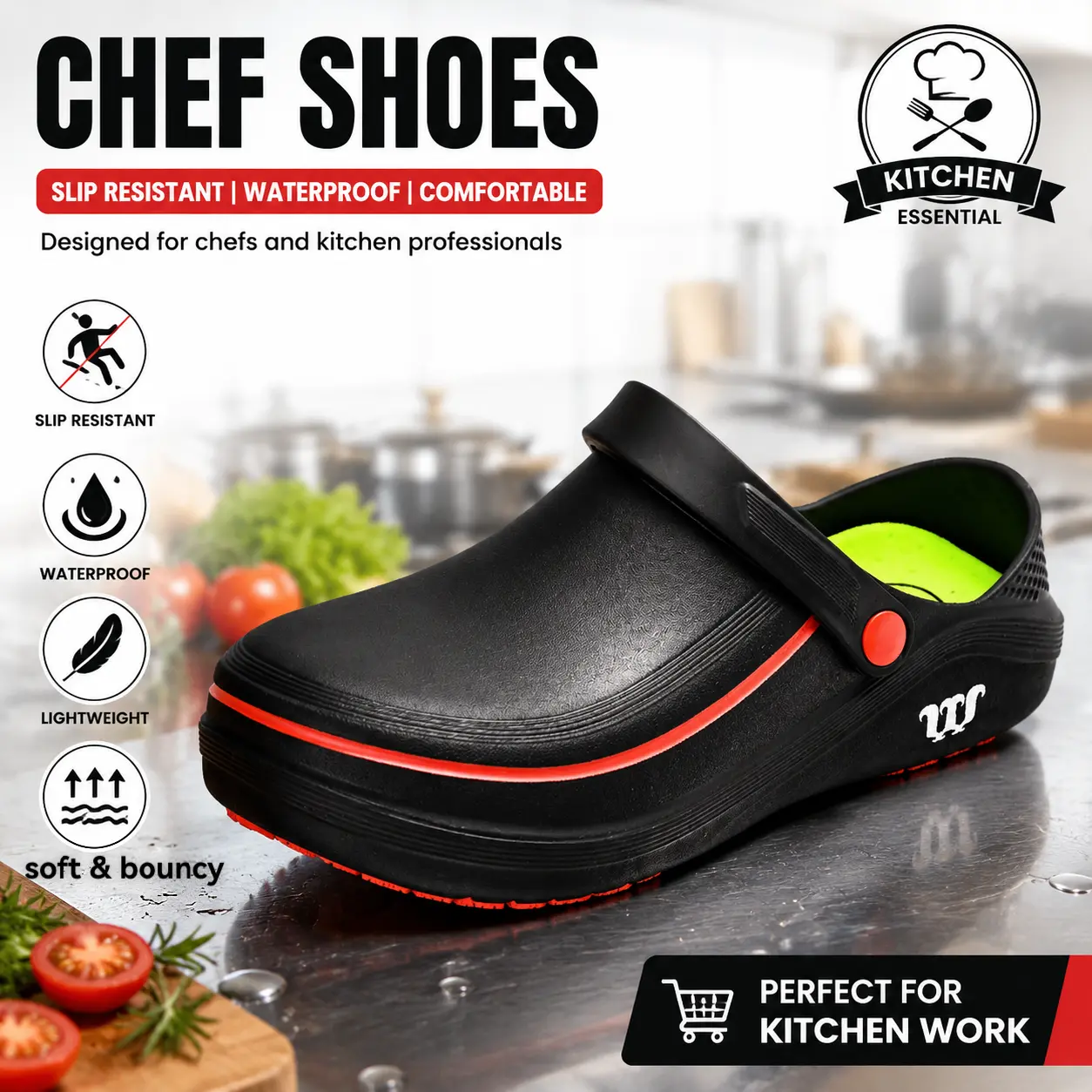 Super Slip-resistant Waterproof work shoes Oil-proof men's shoes Thick Sole Slip-on Shoes, Wear-resistant Special Footwear Work chef shoes