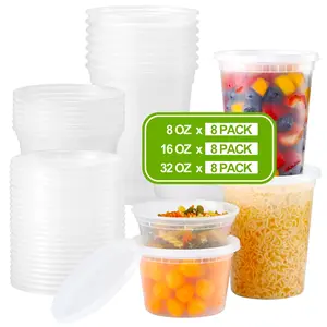 24-Set Plastic Deli Food Containers with Lids 8 oz 16 oz & 32 oz Variety Pack Airtight Freezer Dishwasher Microwave Safe Soup Takeout Storage Containers