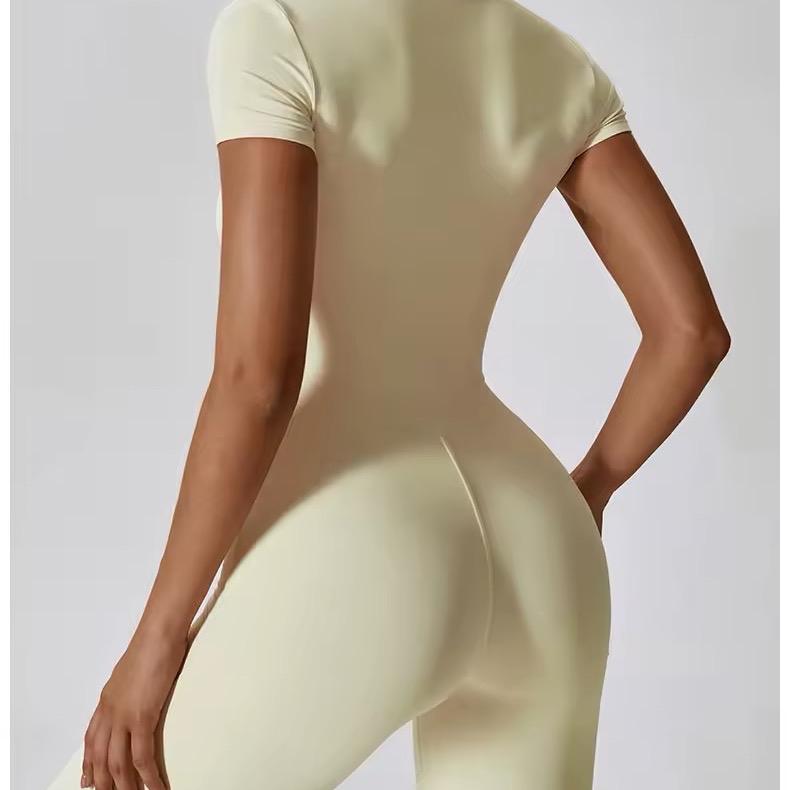 Yoga Set Women's Jumpsuits One-Piece Suit with Zipper Short Sleeve, Fitness Bodysuit, and Tracksuit for Workout