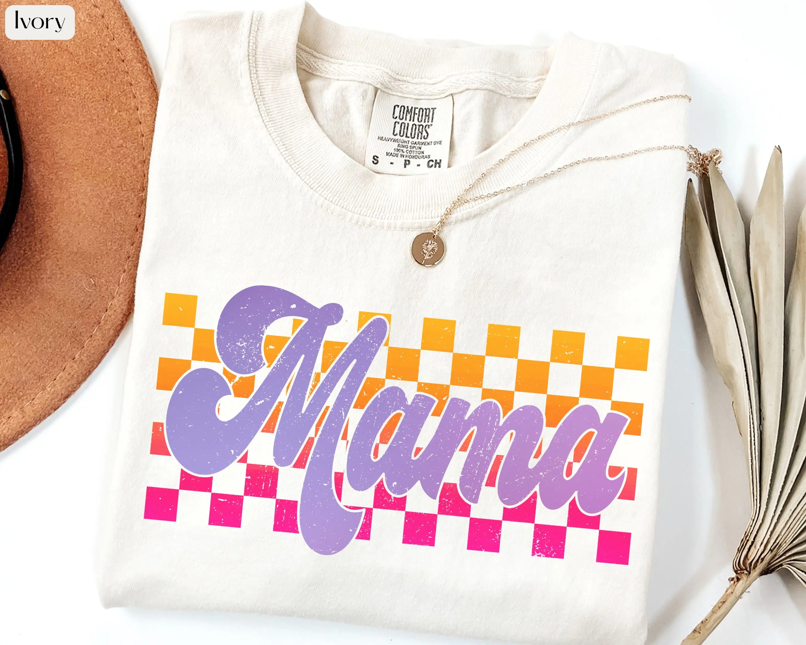 Comfort Colors ® Checkered Mama Shirt Gift for Mom, Retro Mom Tee, Mother's Day Gift, Vintage Checkered Mama T-Shirt, Varsity Mom Gift Shirt