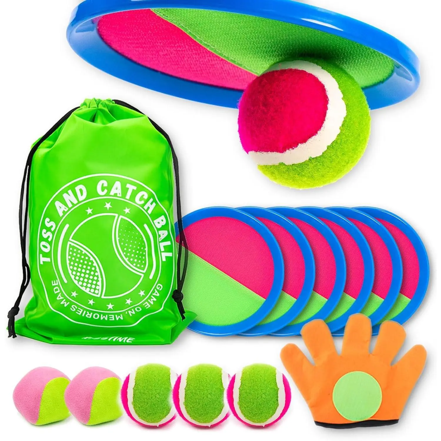 Toss and Catch Ball Set,Outdoor Games,Beach Games,Backyard Games,Lawn Games,Paddle Ball and Catch Game,Gifts for Kids/Adults/Family (6 Paddles,4 Balls/Catching Gloves/Carrying Bag)