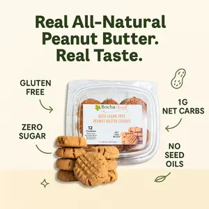 BochaSweet Keto Peanut Butter Cookies - 1-Pack (12 Cookies) or 2-Pack (24 Cookies) | Sugar-Free, Gluten-Free, No Seed Oils | Melt-in-Your-Mouth Low Carb Snack