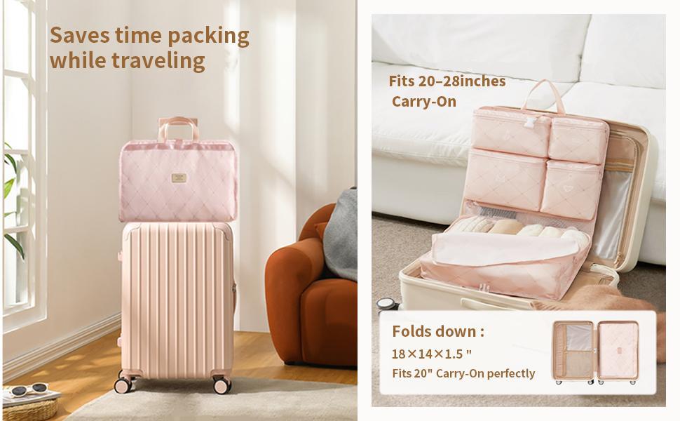 Hanging Travel Organizer with Compression Packing Cube, Multi-Layer Storage for Socks Underwear & Bras, Foldable Luggage Organizer for Suitcase and Carry-On Travel  storage bag portable cosmetic large capacity storage bag set toiletry lightweight