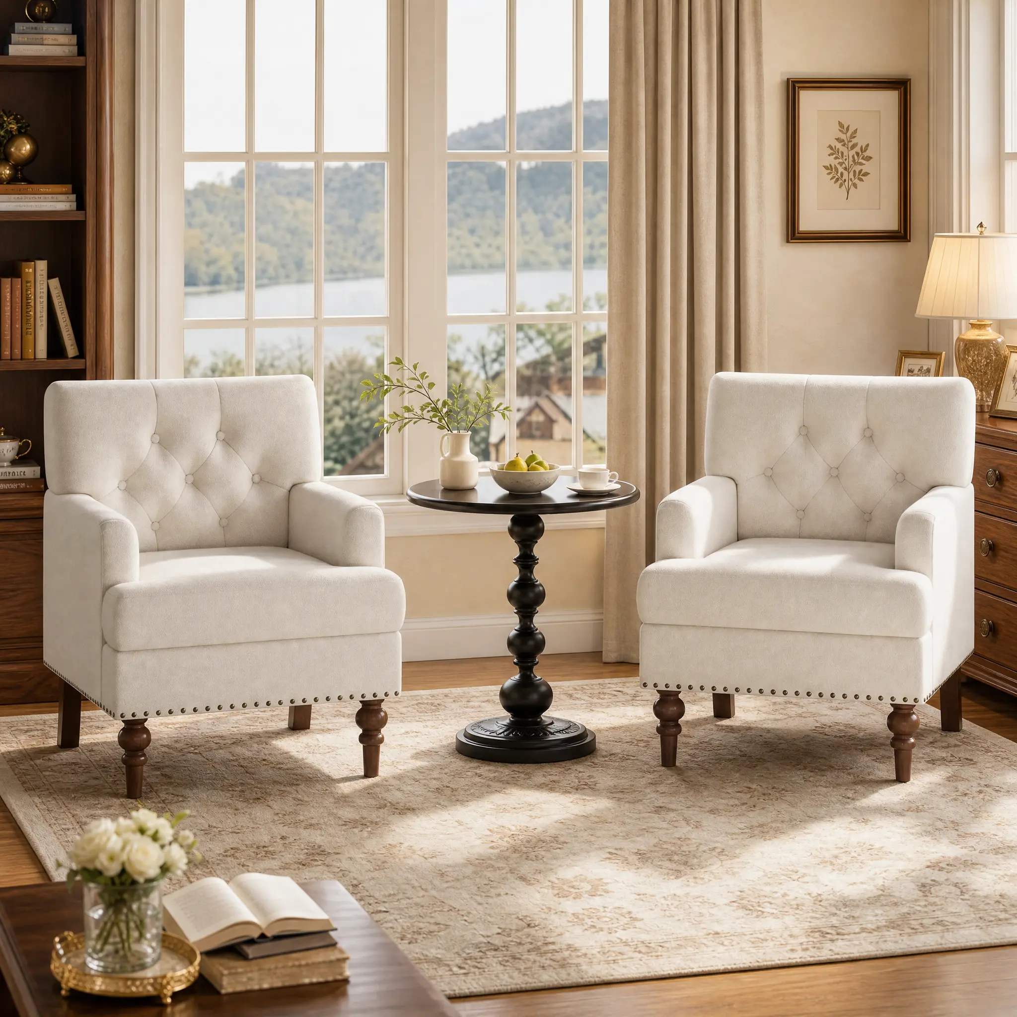 COLAMY High Back Linen Blend Upholstered Accent Chair - 5" Cushion, Solid Rubberwood Legs, 21" Back Support, 300lbs Capacity, for Living Room, Bedroom
