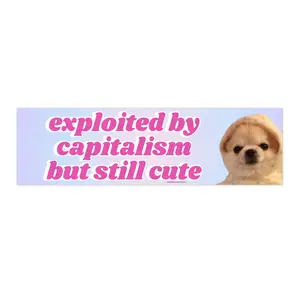 Exploited by Capitalism But Still Cute  | Bumper Sticker AND Magnet | Funny Meme Sticker | 8.7'' X 2.7'' | Waterproof Premium Quality