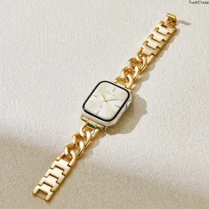 Luxury 14k Gold Plated Chain Bracelet Band for Apple Watch – Adjustable Strap for Women, Fits 38–49mm, Series 1–11/SE/Ultra, Great for Summer Wear & Gifting