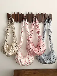 Korean Style Wave Dot Shoulder Bag, Unique Pleated Design, Versatile Large Capacity Casual Crossbody Bag, Fashionable and Practical