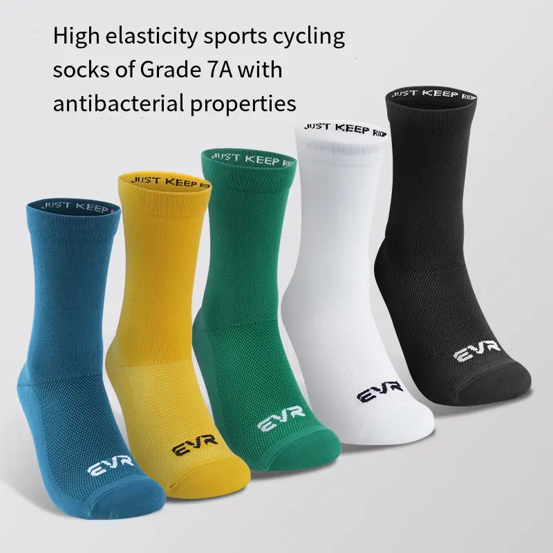 EVR 901 Unisex Adult Sports Socks - 5A Antibacterial, Moisture-Wicking, Breathable Elastic Grade 7A Antibacterial Nylon Solid Color All-Season Socks for Biking, Cycling