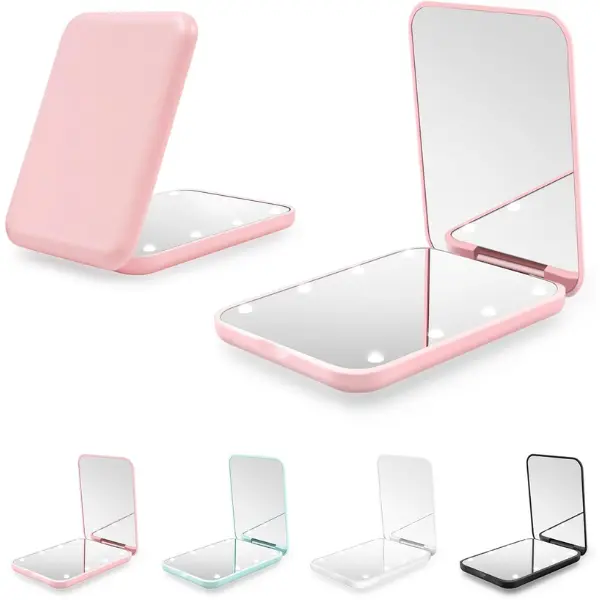 LED Compact Mirror with 1X/3X Magnification – Mini Pocket Mirror with Built-in Battery for Purse, Travel & Gift – Cute Pink Design
