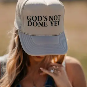 God's Not Done Yet Hat - Simple Text Design for Everyday Wear Breathable Mesh Classic Trucker Style Comfortable Fit Meaningful Message