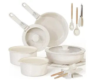 Astercook 22-Piece Pots and Pans Set, Ceramic Nonstick Cookware Set with Detachable Handles, Stackable Induction Cooking Set for Kitchen, RV and Camping, Dishwasher & Oven Safe, Cream White