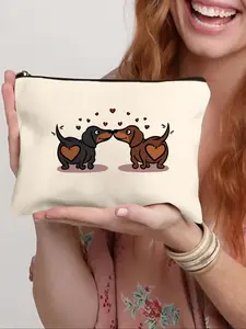 1 piece of loving dachshund dog print makeup bag zipper bag, cosmetics travel bag, wallet pencil case, stationery bag, Mother's Day gifts, multi-purpose bag, gifts for friends