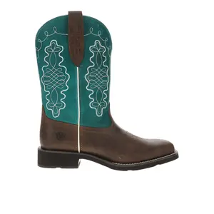 Ariat Womens Callie Embroidered Square Toe Pull On  Casual Boots Mid Calf Low Heel 1-2" - Brown, Green