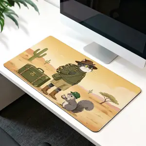 Sublimation Mouse Pad, Premium Cat Explorer & Squirrel With Compass Desert Illustration, 40x80cm Non-Slip Durable, Modern Office Gaming Comfort For Daily Work & Play, Sublimation Mouse Pads