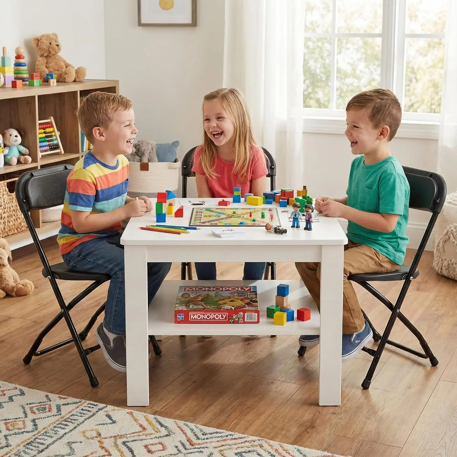 4 Pack Kids 2-Tone Plastic Folding Chairs with Metal Frame, Compact Collapsible Easy Effortless Stacking Seats for Toddlers, Indoor & Outdoor Use, 2-Tone Stacking Chairs, Collapsible Stacking Chairs