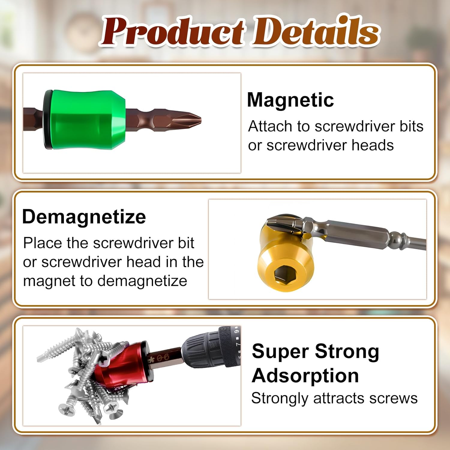 Universal 1/4 Inch Magnetic Screw Ring Holder, Removable Magnetic Drill Bit Holder for Hex Screwdriver & Power Tools