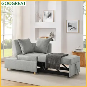 [GOOGREAT]Combination Sofa, Fashionable Fabric Sofa, Convertible Sleeper Sofa Chair Adjustable Backrest Recliner With Pullout Sofa With Wheels, Modern Linen Fabric For Living Room For Tight Spaces, Grey
