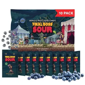 Final Boss Sour Candy, Sour Blueberries, 10 Pack, Level 3, Fruit Chews with Real Dried Fruit, No Artificial Colors or Flavors, Low Calorie Snack for Kids, Teens, Adults, Lunch Boxes