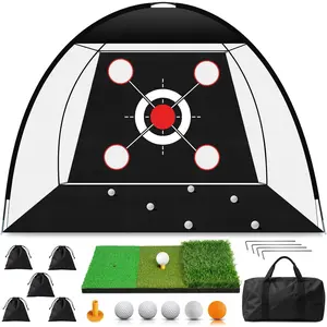 Golf Net 10x7FT with Tri-Turf Mat, Ball, Target & Bag, -in-One Golf Practice Hitting Net for Backyard Driving, Chipping & Swing, Indoor Outdoor  Aid,  for Men Dad Him Golfer