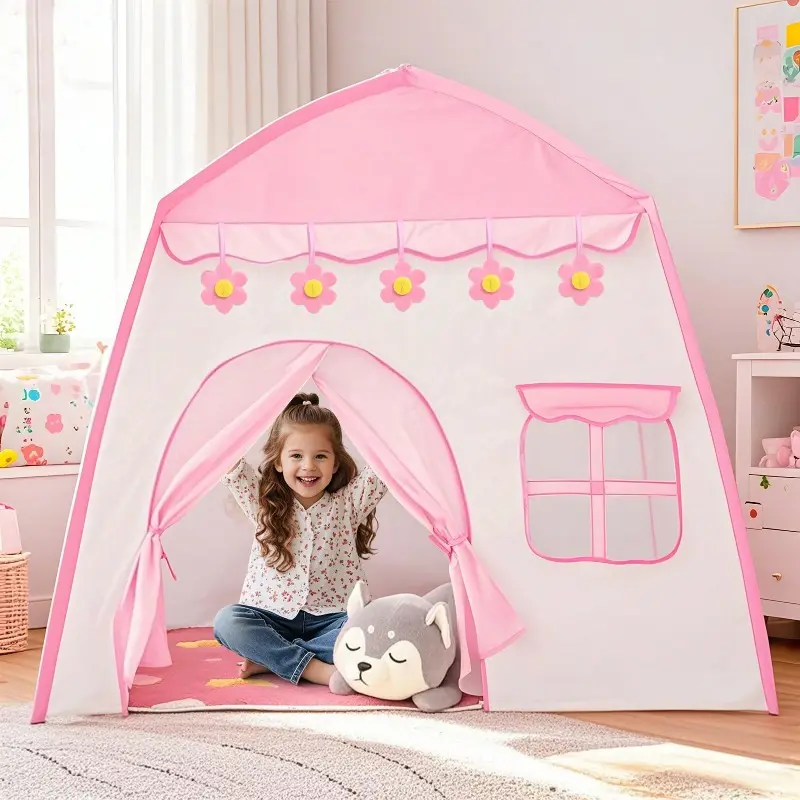 Kids Play Tent, Kids Tent With Window & Door Curtain For Girls Boys, Princess Playhouse, Blue & Pink Castle With Star, Fairy Tale Teepee Tent, Indoor Outdoor, Children Birthday Gifts