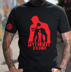 Daredevil Inspired T-Shirt, Man Without Fear Graphic Tee, Red Bold Design, Unisex Black Shirt, Superhero Fan Apparel