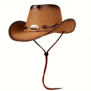 Western Cowboy Hat with Large Brim & Decorative Studs-Faux Leather Sun Hat for Men & Women,Perfect for Riding & Outdoor Adventures