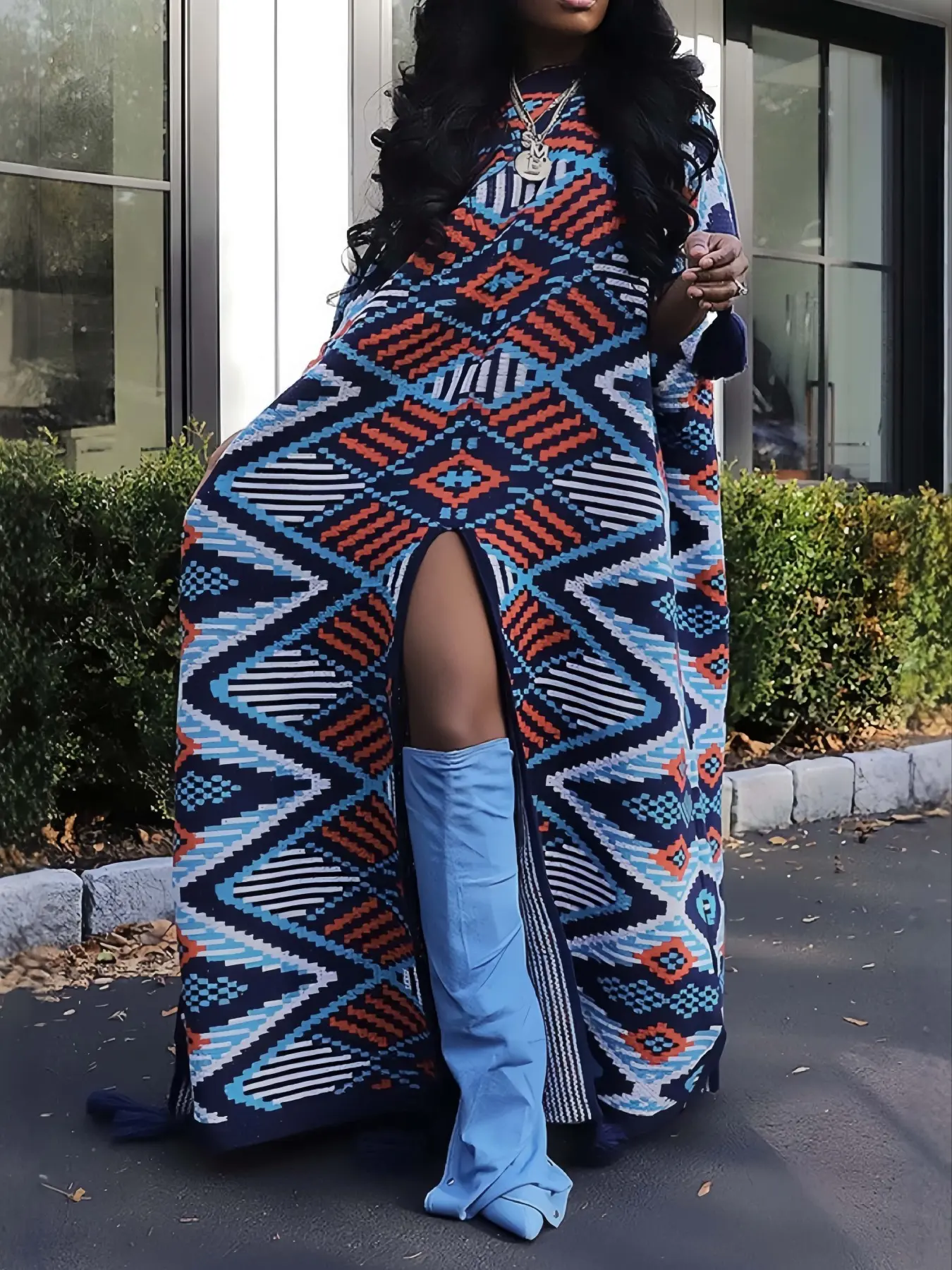 Long Bohemian Ethnic Style Shawl Sweater Cape Knit Top Outerwear, Travel, Women's Fashionable Wrap Cardigan, Fringe, Knitwear, Baggy