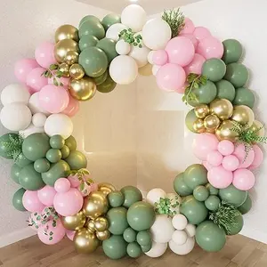 148Pcs Pink Green Balloon Garland Arch Kit, Sage Green Balloons White Balloons Gold Latex Balloon for Girls Baby Shower Jungle Safari Birthday Woodland Party Decorations