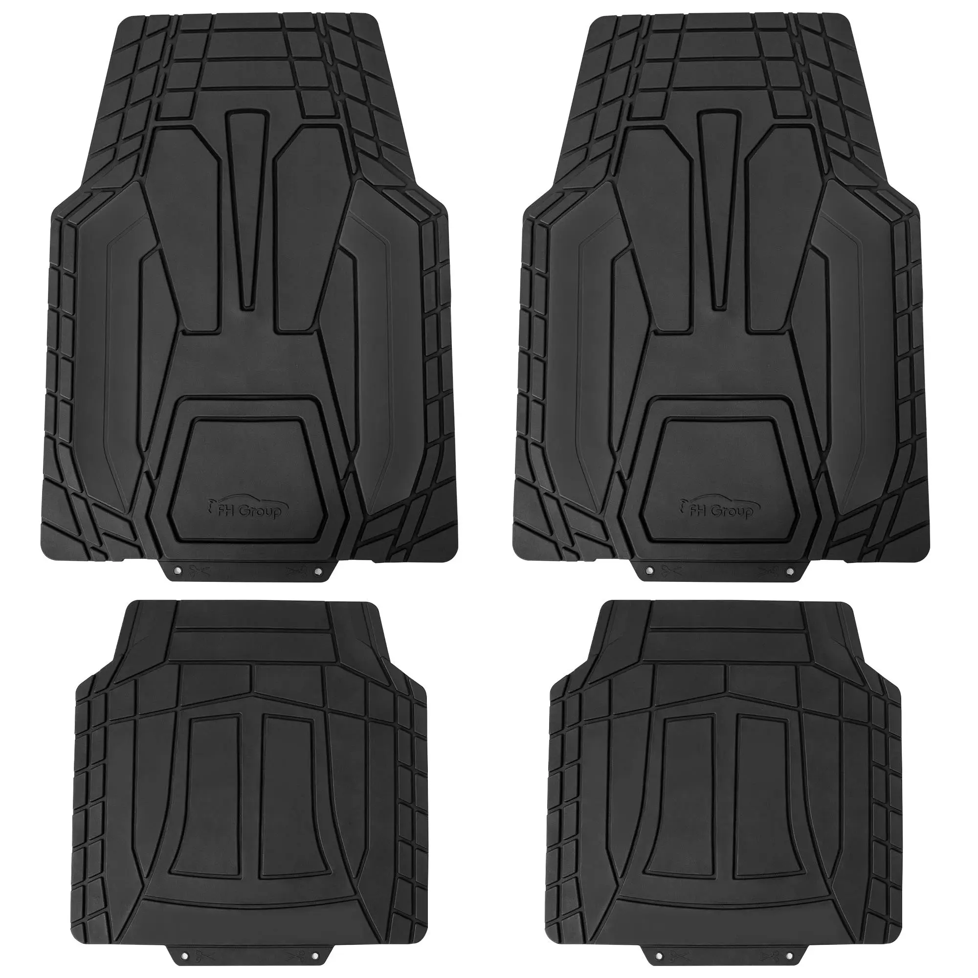 FH GROUP Black Zebra Stripe Full-Set All-Weather Automotive Rubber Floor Mats, 26x18 in/13x15.5 in, Waterproof, Dirt Shield, Easy-to-Clean, Quick Install, Trimmed Fit for Car Interior Protection