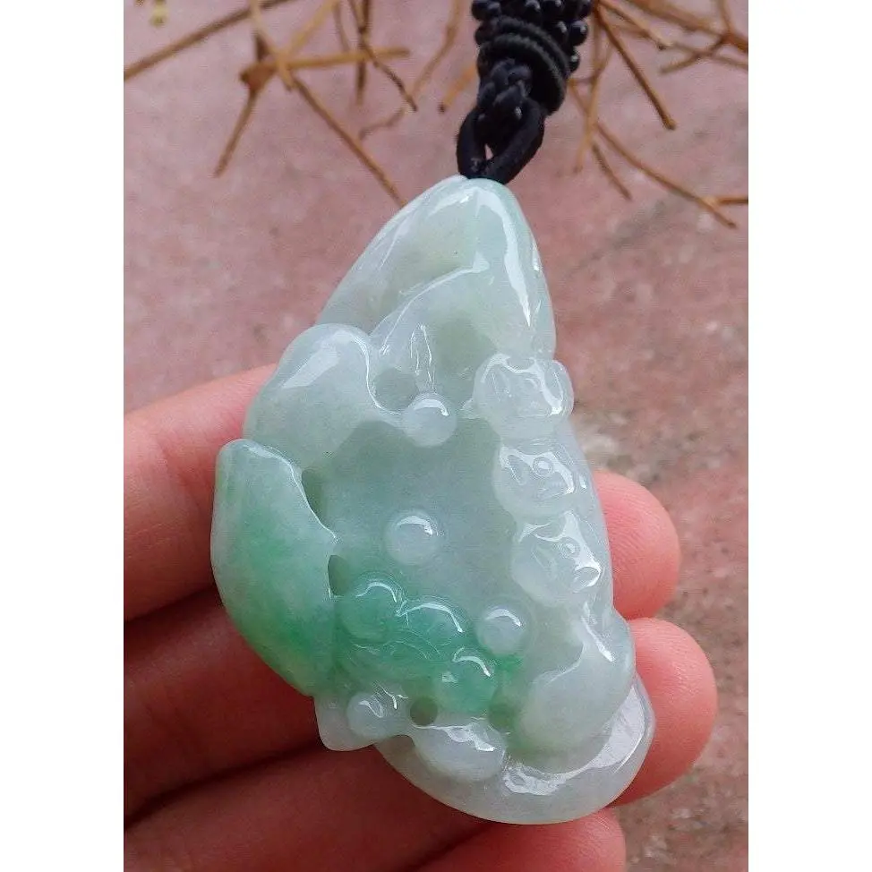 Certified Hand Carved Natural Green Myanmar Burma Grade A Jade jadeite Frog Toad Lotus Pendant Necklace