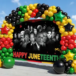 Juneteenth Balloon Arch Kit With Backdrop For Bold Juneteenth decorations Indoor Or Outdoor Setup 70.9x43.3 In Fabric Banner Red Green Yellow Black Balloons