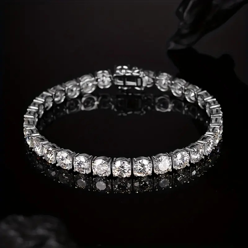 S925 Sterling Silver Moissanite Tennis Bracelet - Unisex Silver Jewelry, Gift-Ready, Multi-Size Tennis Pattern, Inlaid 2mm(14.78g)/3mm(18.59g)/5mm(24.84g)/6.5mm(27.89g) Stones, Elegant, for Birthday, Wedding Gifts