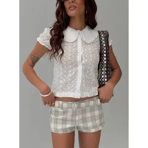 Angellika Oversized Collar Button Up Top White