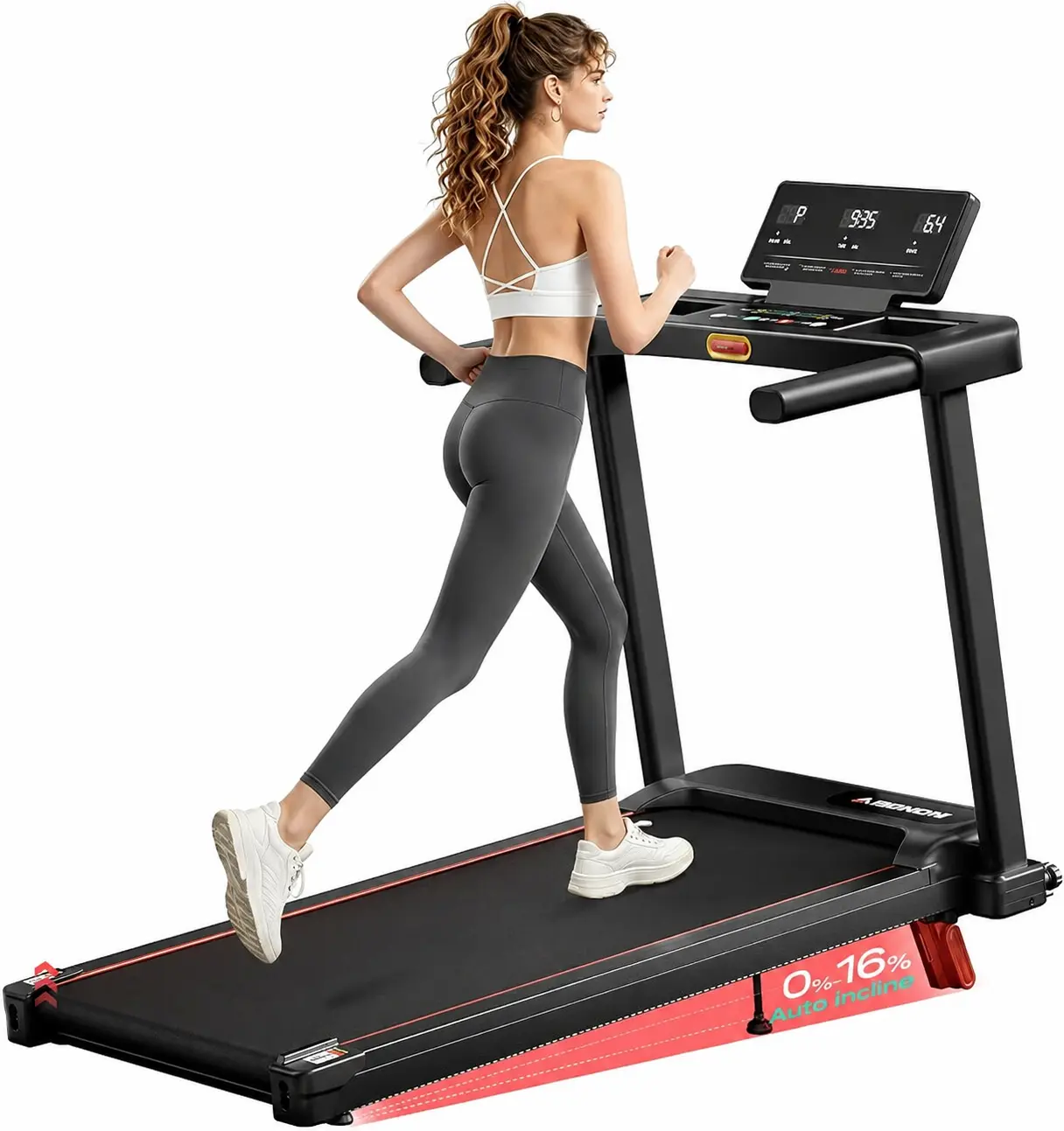 JC  Foldable Handrail Adjustable Treadmill - Low Noise Motor Walking Pad, Remote Control, Wheels for Mobility, Dual Shock Absorption, Portable Treadmills for Home Cardio Equipment, Workout Equipment