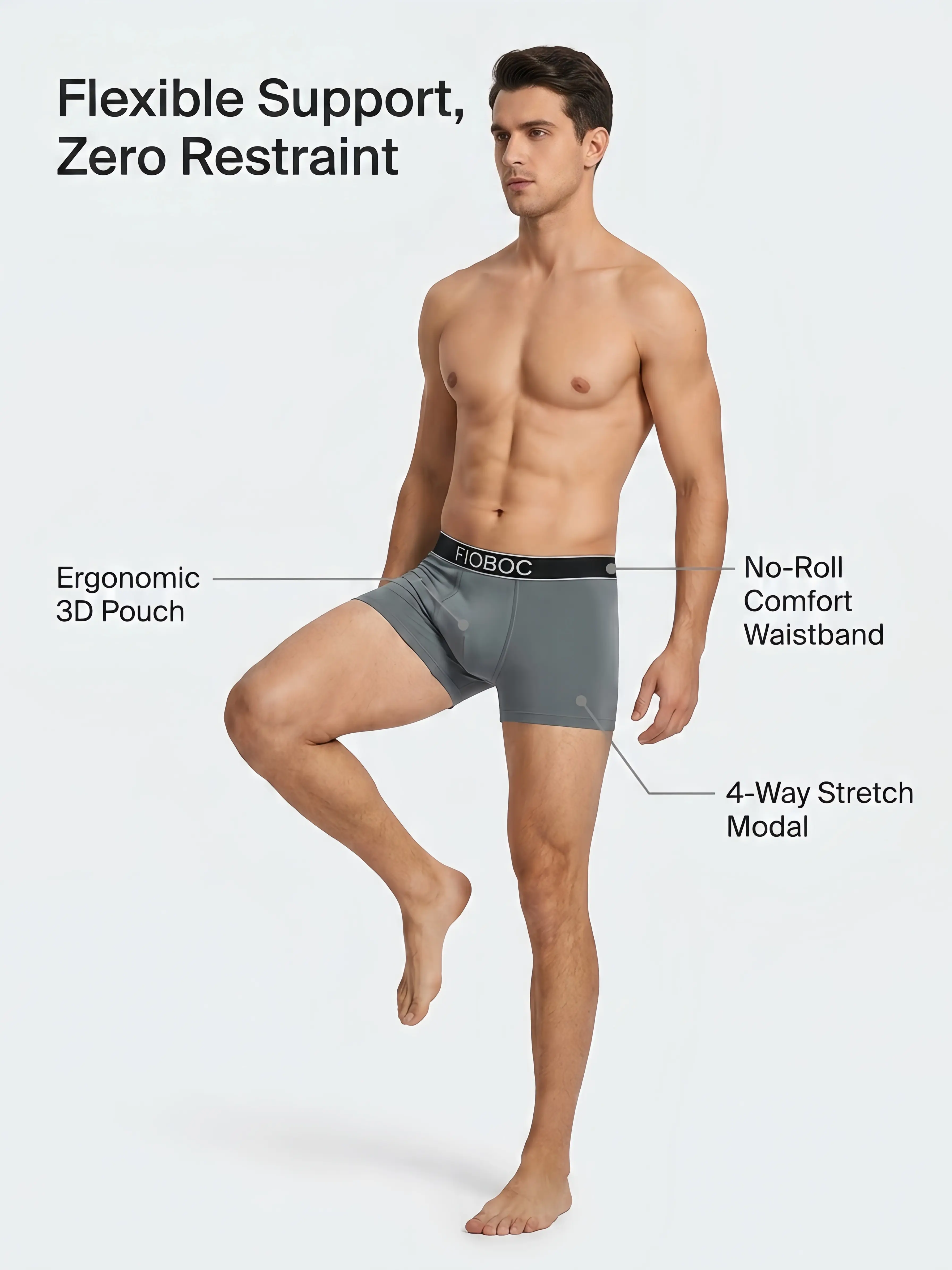 Fioboc Men's 5" Cloud-Soft Modal Boxer Briefs - Breathable 3D Pouch Stretch Underwear