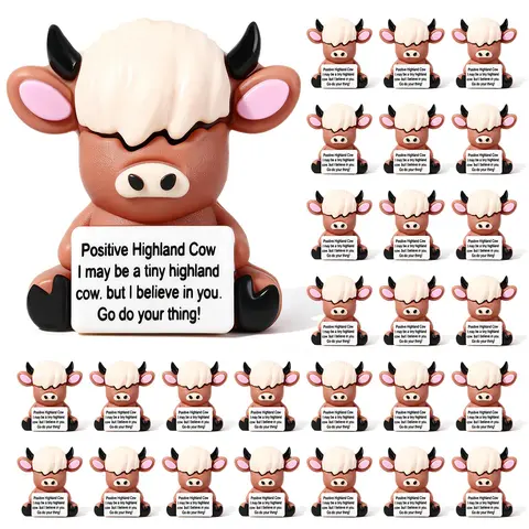 Gejoy Labor Day Gift 25 Pcs Mini Highland Cow Figures Positive Gifts with Motivational Quotes Highland Cow Statues Inspirational Desktop Decoration Emotional Support Employee Appreciation Gifts for Coworkers Students Birthday Party Favors