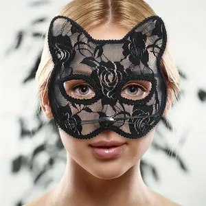 Lace Cat Half Face Mask for Halloween, Christmas and Costume Parties, Stylish Masks Print, Fun Cosplay Accessory for Dress-Up Events