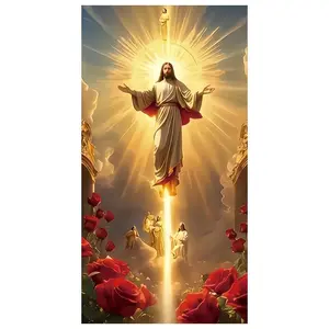Jesus & Rose Pattern Car Door Pillar Sticker, High Gloss Car B-pillar Protective Sticker, Self Adhesive Waterproof Anti-scratch Car Decorative Sticker, Car Decals