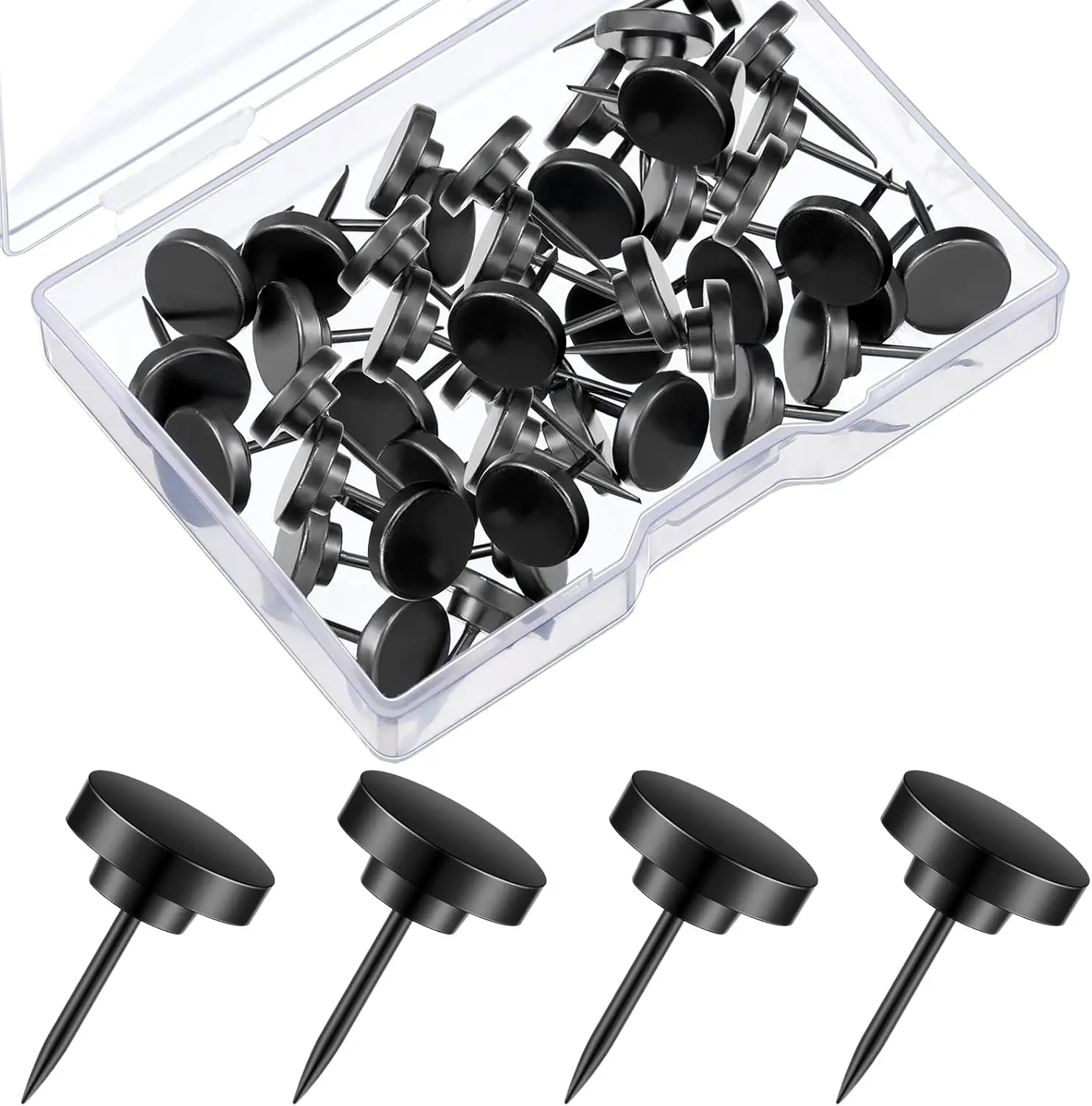30PCS Push Pins, Metal Thumb Tacks for Picture Photo Hanging, Wall Pins for Board Posters Bulletin Maps, Wall Tack for Office Home Decorative (Black)