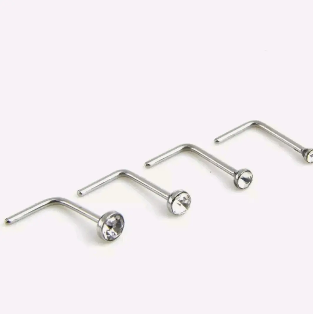 L Shaped Nose Ring Stud You Choose the Gem Size for Female and Male Daily Wear