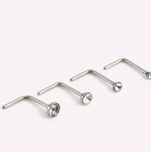 L Shaped Nose Ring Stud You Choose the Gem Size for Female and Male Daily Wear