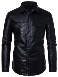 Men's Deep Mock Crocodile Pattern Shirt Jacket, Long Sleeve Loose Fit Casual Outerwear, City Street Daily Wear